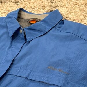 Eddie Bauer Vented Long Sleeve Shirt Hiking Fishing Roll Tab Mesh Blue Women’s L